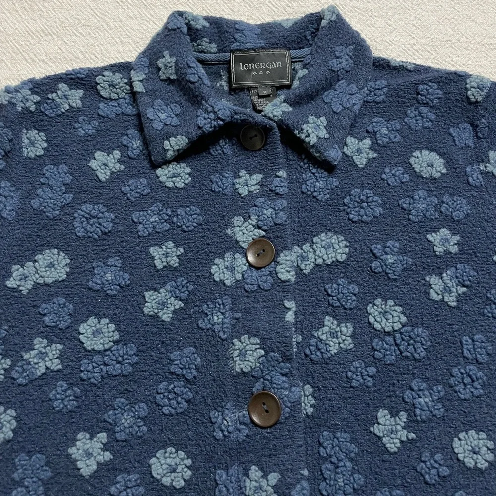 VTG 90s Fleece Blue Textured Floral Shacket Jacket M - Picture 3 of 7